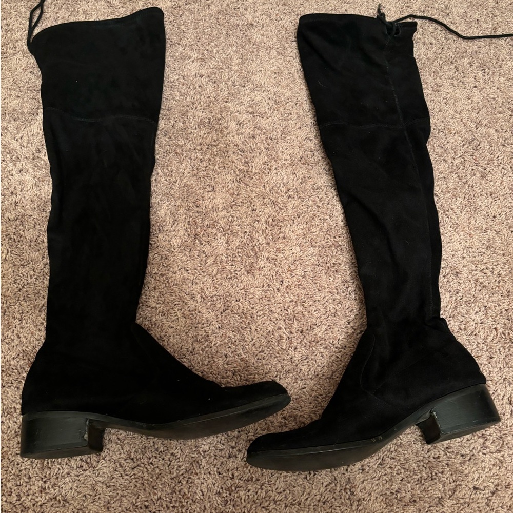 Black thigh high suede boots